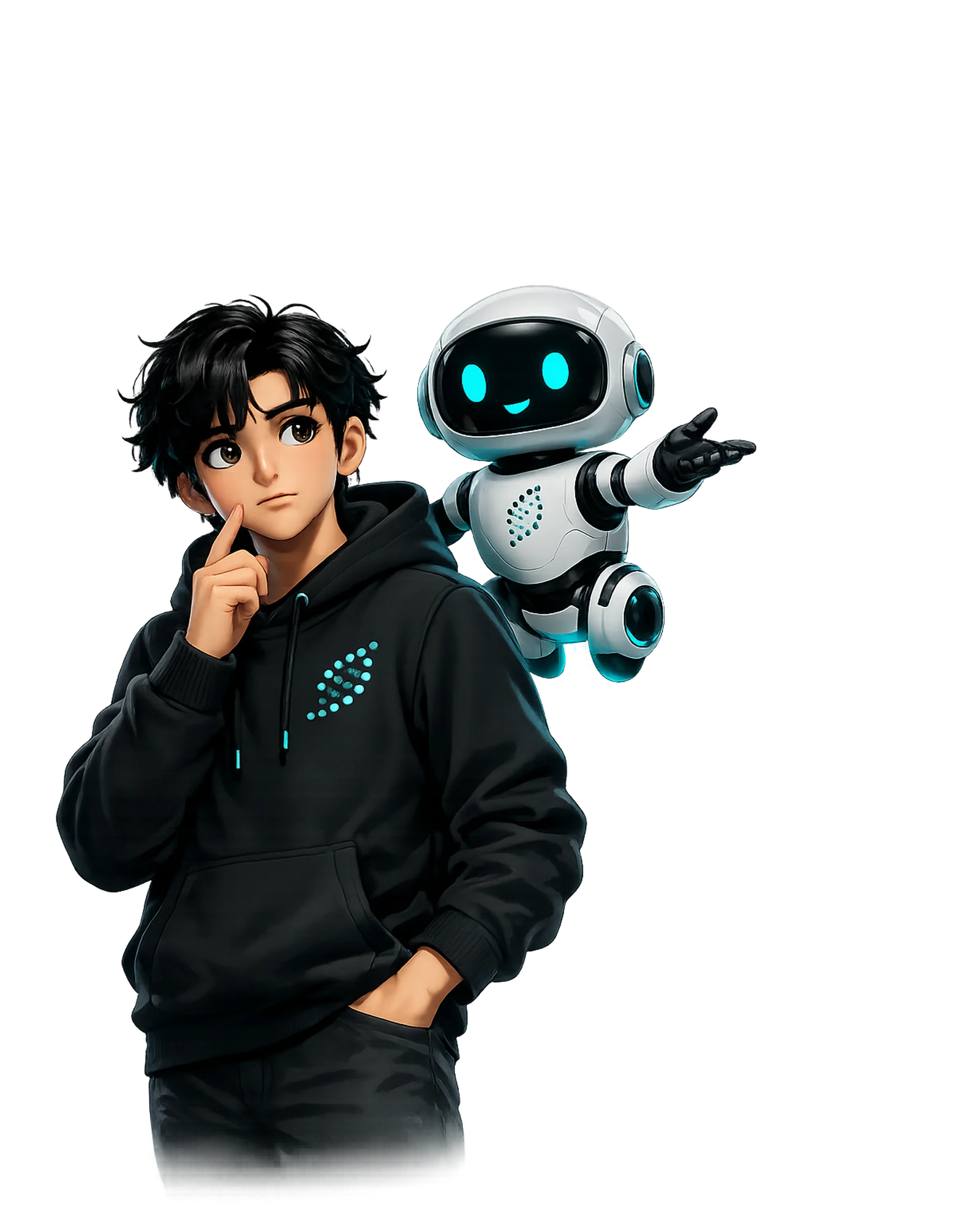 申込み前の疑問を考えるGeNa会員と、FAQを案内するロボット